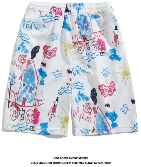 夏季海邊度假碎花寬鬆沙灘短褲, K1122白,l