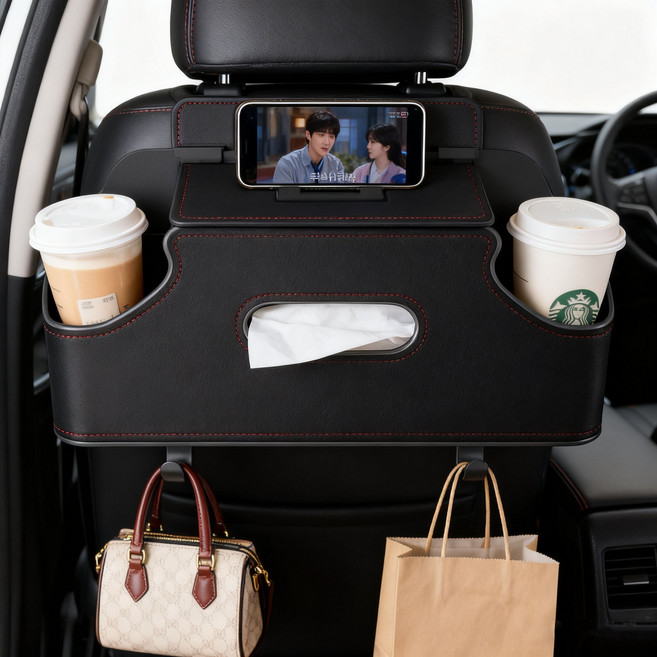 KEMEI 차량용 다용도 시트 수납함 - 뒷좌석 정리 팩 & 뒷자리 컵홀더, 블랙, 1개