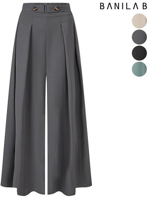 바닐라비 버클장식 핀턱 와이드 슬랙스