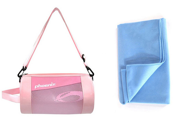 피닉스 원형수영가방+실버스핀 건식타올, 핑크+블루