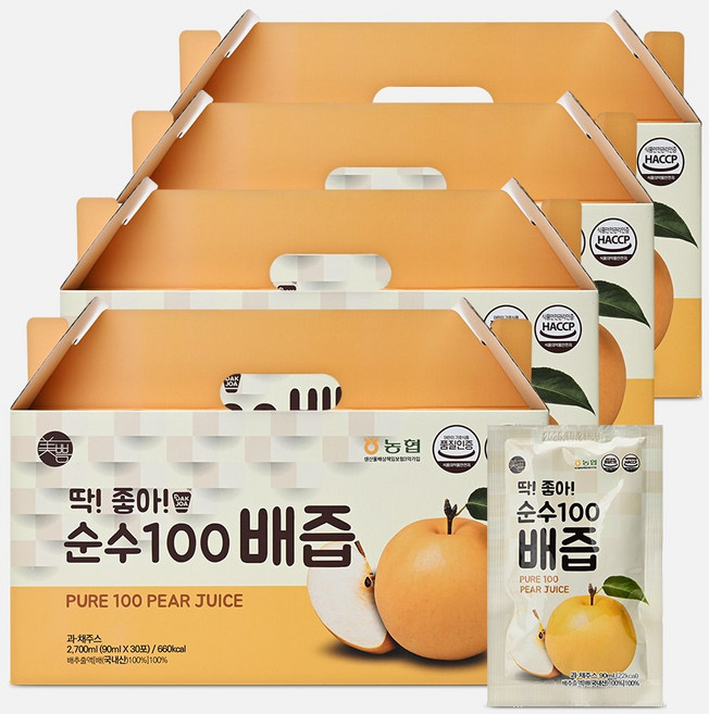 미쁨생활건강 딱좋아 순수100 배즙, 90ml, 120개