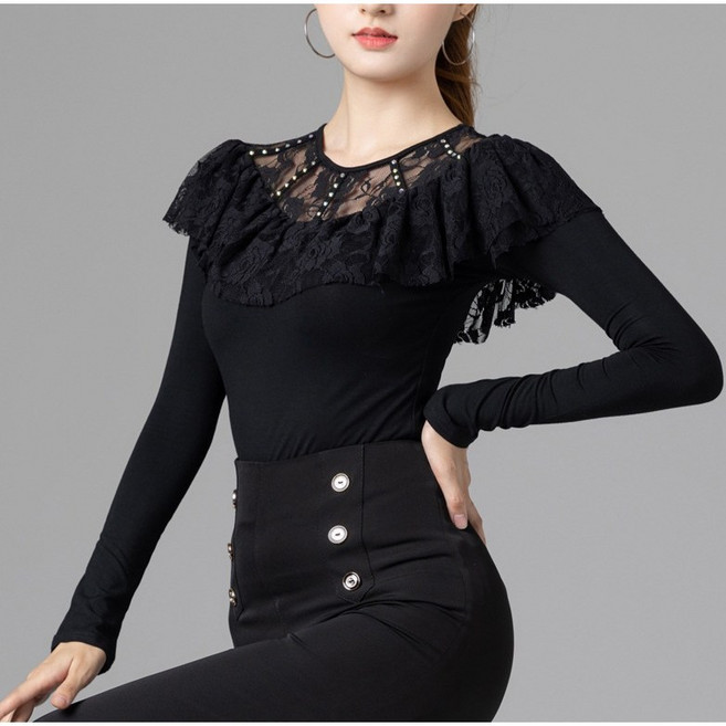 쌍천 라틴 댄스 레이스 탑 모던 댄스 핫피스 댄스 의상 Y25111516