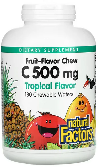 내추럴팩터스 비타민C 500mg 츄어블 웨이퍼 180개 트로피컬 열대향 아스코르브산, 180 개, 1개, 180정 - 쿠팡