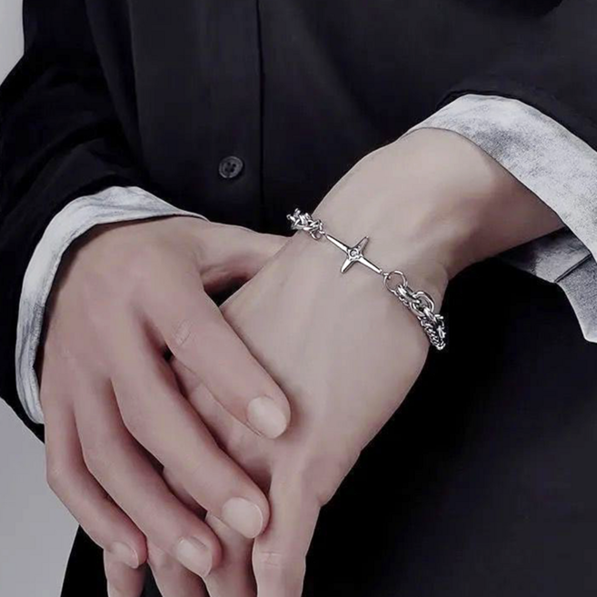 남성 십자가 레이어드 체인 팔찌