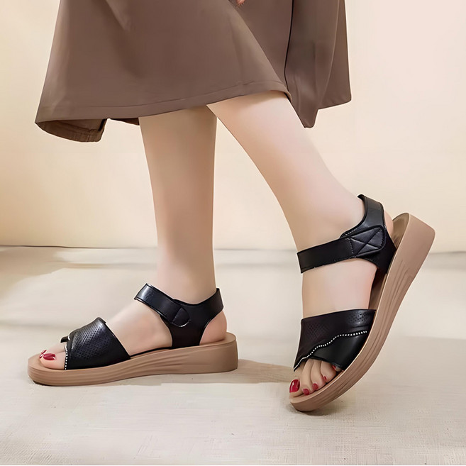 큰귀멍멍 여성 쿠션 샌들 통굽 슬리퍼 스트랩 샌들