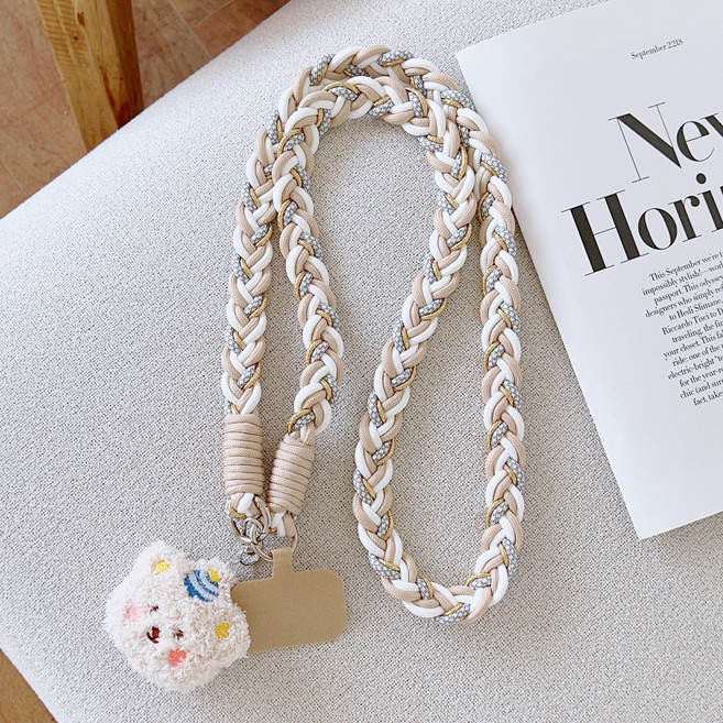 두리안나 어깨가 아프지 않는 테디 곰돌이 숄더 휴대폰 스트랩, 1개, 베이지(키링형곰돌이)