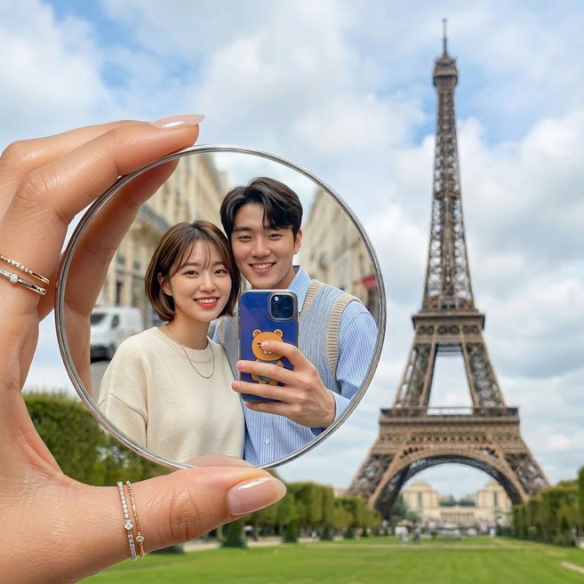 벤투로스 셀카 여행 촬영용 미니 볼록 손 거울 감성 휴대용 백미러 9.4cm, 1개, 그레이