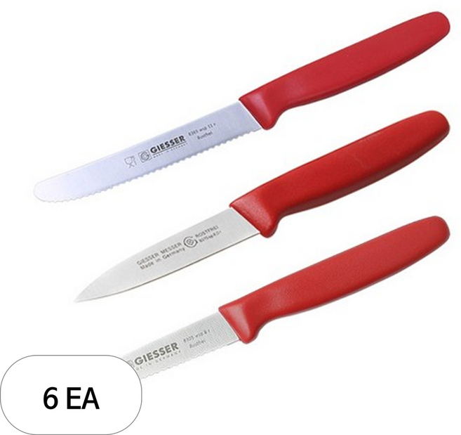 기셀 레드 손잡이 과도 3종 세트, 6세트, 톱니과도 + 직과도 + 톱니 모양과도