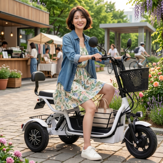 9위 - 델타로드 세발전기자전거 어르신용 전동 자전거 소형 전동차 3인용 3륜 삼륜, 8A 15km 2인승 400W,