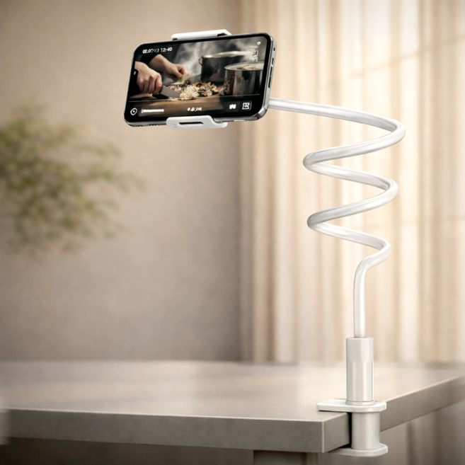 리닛 핸드폰 자바라 거치대 책상 침대용, 1개, 화이트