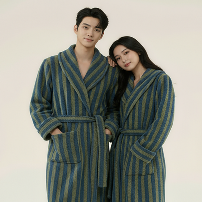 브리지스누즈 스트라이프 보온 샤워 가운 프리미엄 수면 겨울 호텔 로브