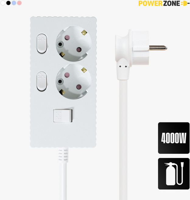 파워존 자동소화 4000W 고용량 웨이브 개별스위치 과부하차단 2구 멀티탭 50cm 1.5m 3m 5m 7m, 자동소화 개별스위치 2구 1.5m 화이트, 1개