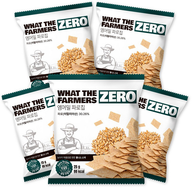 왓더파머스 제로 국내생산 건강한 저당 다이어트간식 엠머밀 파로칩, 25g, 5개