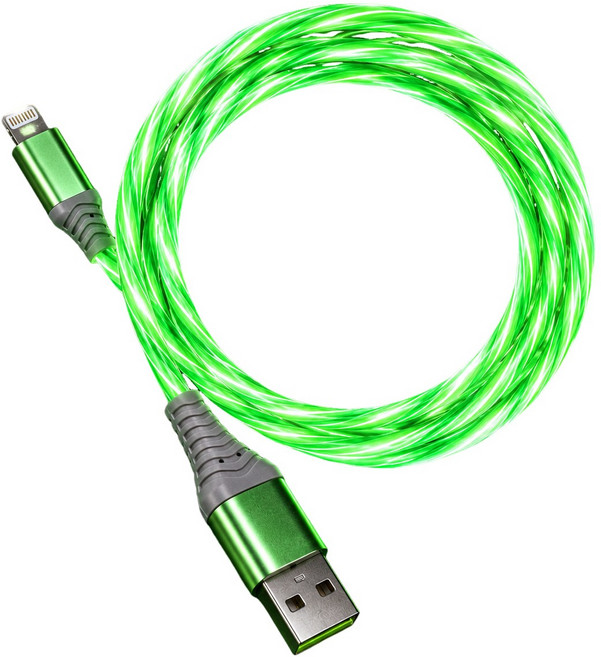 USB-C 充電線 綠色發光, 極光綠｜A 轉 L 流光果機7W, 1個, 100cm