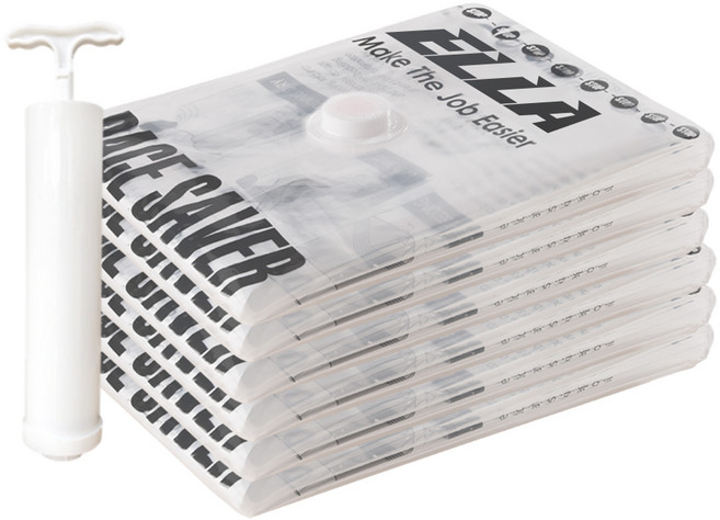 엘라 투명 이불 의류 진공 압축팩 압축기 세트, 1개, 6매