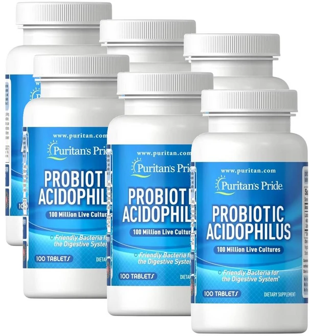 퓨리탄스프라이드 프로바이오틱스 애시도필러스 1억 생유산균 타블렛 Puritans Pride Probiotic Acidophilus Tablets, 6개, 100정 - 쿠팡