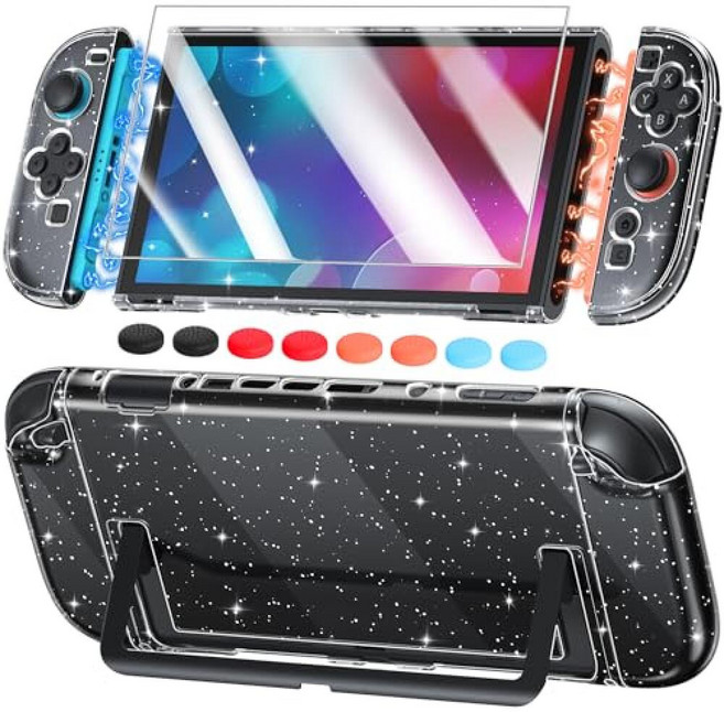 Switch 2 Cute Cover Case Dockable Hard Protective Shell for Nintendo Switch 2 Split Design Slim, 7.9Inch Switch 2, Glitter