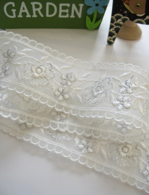 릴리패브릭 망사레이스]뉴은사물결데이지양면-백아이보리, 1개