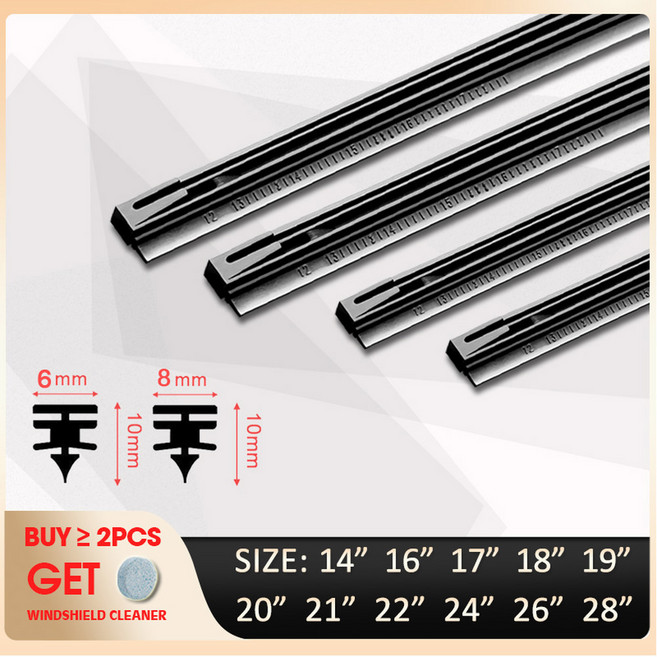 차량 스트립 6MM 블레이드 프레임 20 28 리필 자동차 21 24 고무 22 17 와이퍼 앞유리 8MM 액세서리 하이브리드 14 26 삽입 19 18 16, 16inch 400mm, 1개