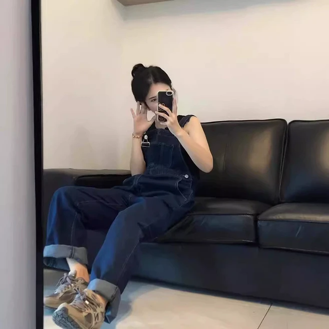 청바지 데님 멜빵바지 데님 바지 여성점프수트 여성청바지 데님 멜빵바지