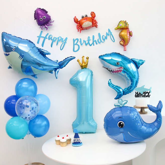 이벤트홀릭 상어 고래 풍선 생일파티세트, 숫자풍선 1
