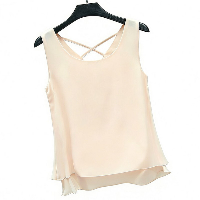 차쿠 여성 쉬폰 나시 이중 민소매 빅사이즈 중년 엄마 시원한 나시 민소매 블라우스