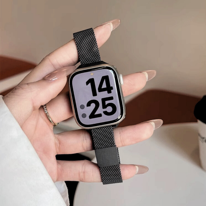 Fegwilde 애플워치 호환 슬림 메탈 자석형 정품밀레니즈 루프 스트랩 46/41/40/38/49/45/44/42mm 11 10 9 8 3 울트라1/2/3 SE1/2/3 밴드, 검은색