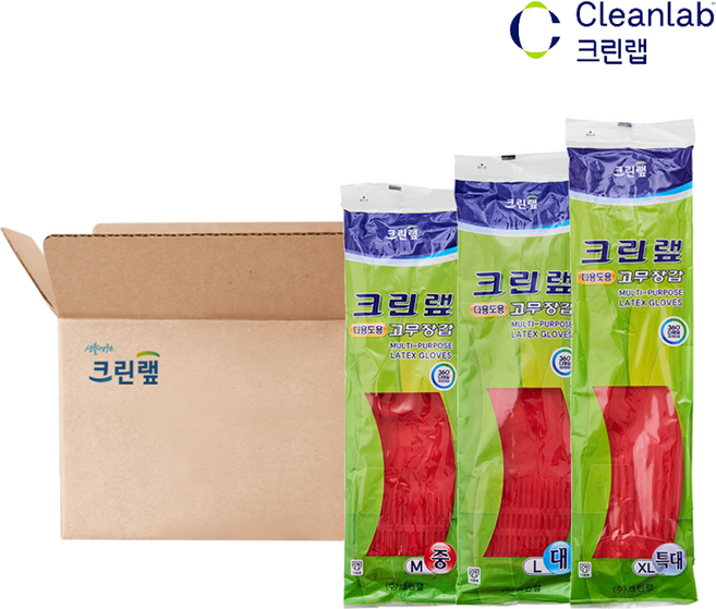 크린랩 다용도 고무장갑 중/대/특대 100켤레 (1BOX), 레드, 100개, 대(L)
