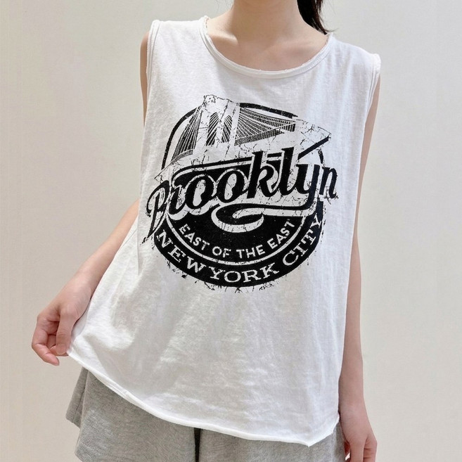 러브포텐 여성 여름 워싱나시티 루즈핏 빅사이즈 민소매 티셔츠 부드러운 내추럴 나시