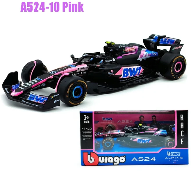 Bbugo 1:43 F1 페라리 SF24 레드불 RB20 알파인 A524핑크/블루 맥라렌 MCL38 모나코 장난감 모델 자동차 슈, 18 A524-10 PINK