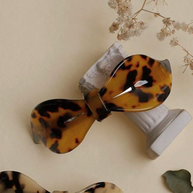 [초콜리트쥬얼리] 솔트 프랑스핀 6컬러 셀룰로오스 호피 리본 이중장금 자동 헤어핀