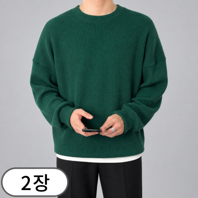 1+1 남성용 라운드 맨투맨 남자 세미 오버핏 스웨터 (3529-2)