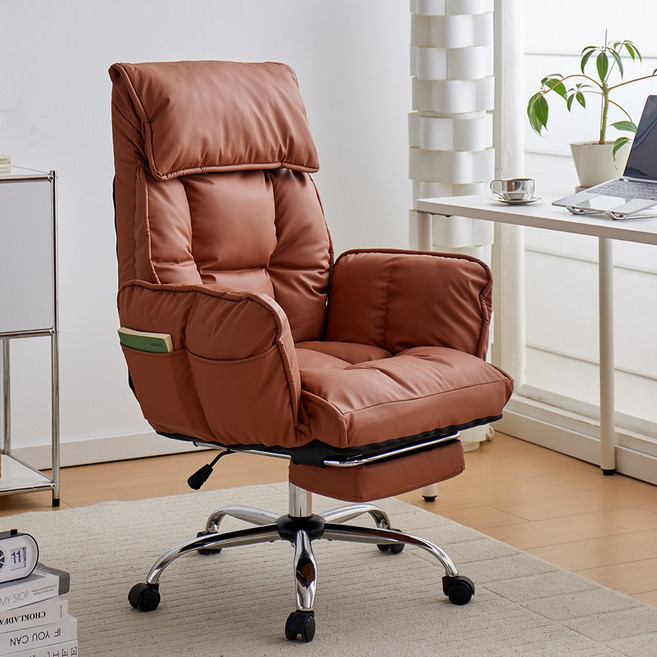 Arcbliss 고급 중역 사무용 가죽 컴퓨터 의자 침대형 리클라이너 170도 각도조절, 모카브라운