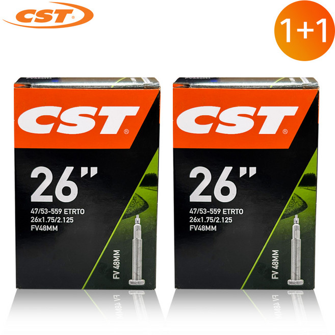 [1+1] CST 26인치 26X1.75-2.125 FV(48mm) 프레스타 밸브 자전거 튜브, 1개