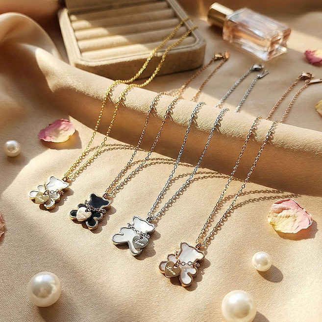 써지컬스틸 곰돌이 목걸이 테디베어 러브 하트 참 팬던트 변색 걱정없는 (개별지퍼백증정)