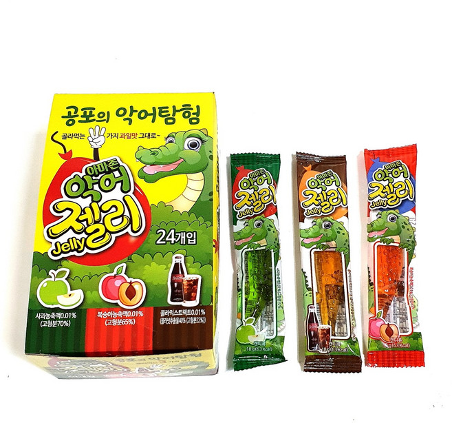 악어모양 젤리 아마존악어제리18g24개입 콜라 사과 복숭아(추억의맛 문방구불량식품 수입), 18g