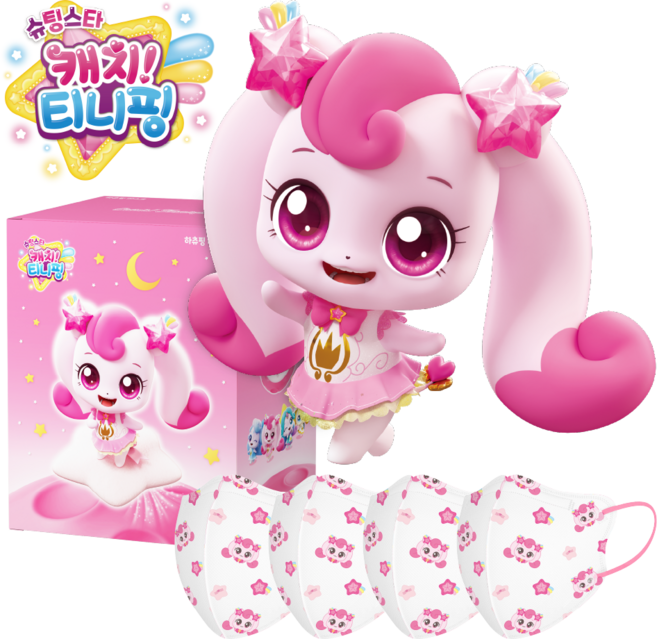 브리드케어 캐치티니핑 슈팅스타 시즌5 하츄핑 마스크 아동용 소형 L, 혼합색상, 1개, 25개입