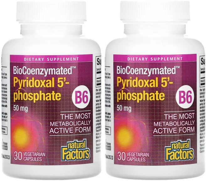 네츄럴팩터스 바이오코엔지메이티드 B6 피리독살 5'-포스페이트 50mg 베지 캡슐 30정, 2개 - 쿠팡