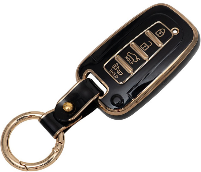 현대 그랜저 투싼 싼타페 K5 K7 기아 모하비 호환 차 키 케이스 홀더 커버 스마트 리모컨 TPU 원형 스트랩, 4버튼_TA32_KH13, 블랙