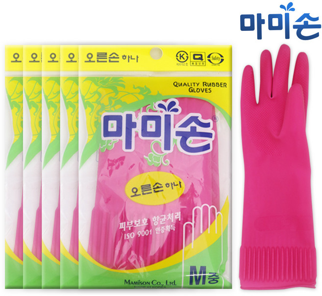마미손 오른손 하나 고무장갑, 핑크, 중(M), 5개