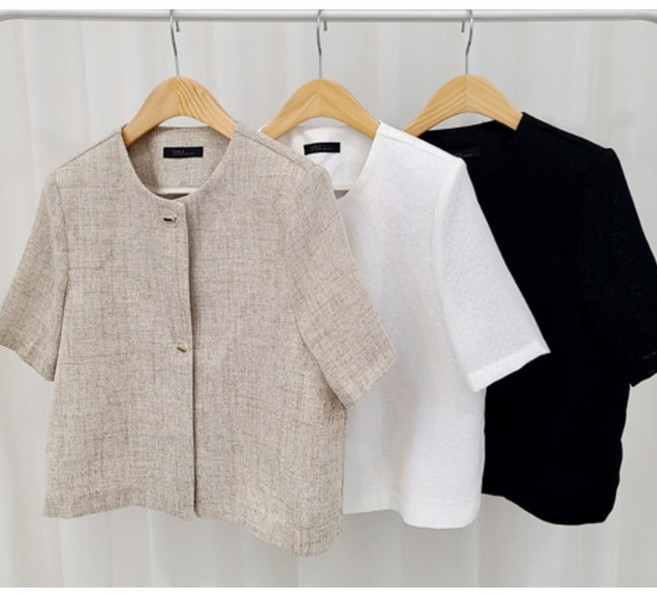 기품있는 어깨패드 보카시 크롭 트위드 자켓