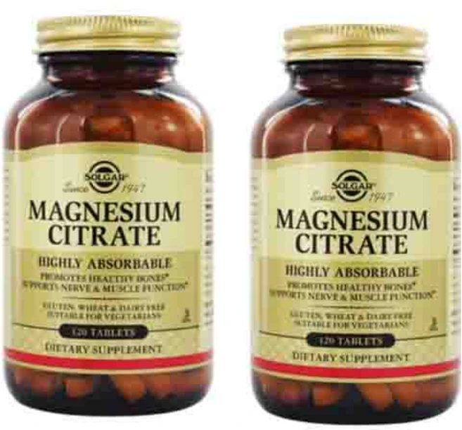 Solgar - 신경 및 근육 기능을 지원하는 구연산 마그네슘 120정 - 2팩 120개(2팩), 2개 - 쿠팡