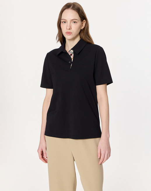 25SS [스테디셀러][면]블랙 로고 자수 반소매 카라 티셔츠 WKTS5BU03BK
