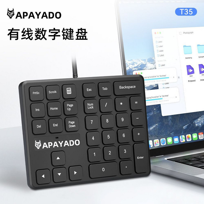 APAYADO T35 有線數字鍵盤, 1個, 薄膜經典黑