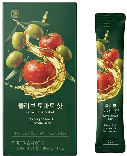 서초보감 피쿠알 엑스트라버진 올리브오일 토마토 샷 유기농 올토샷 1BOX, 10개, 20g