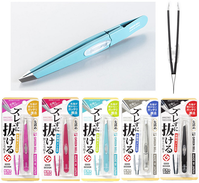 일본 그린벨 신형 족집게 사선형 미세모용 트위저 눈썹정리 잔털정리 쪽집게, 블랙, 1개