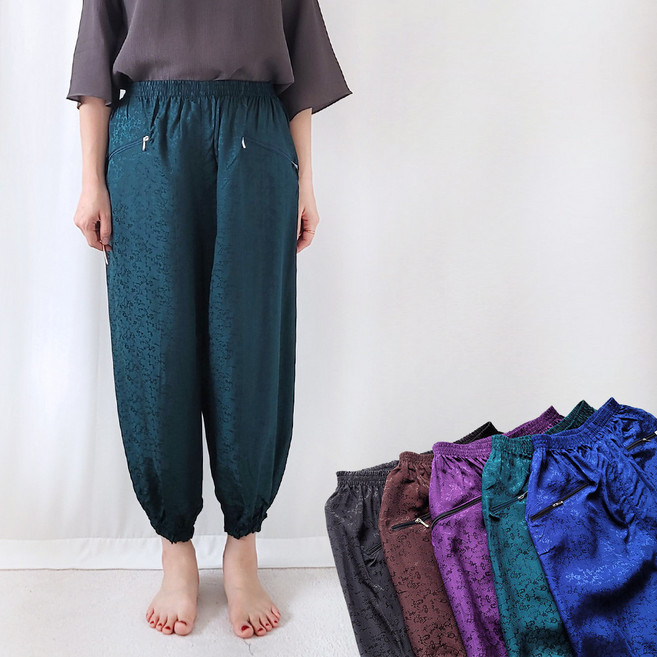 엄마 시원한 9부 실켓 인견바지 국산 몸빼 꽃무늬 실내복 할머니 요양원 바지 절복 옷