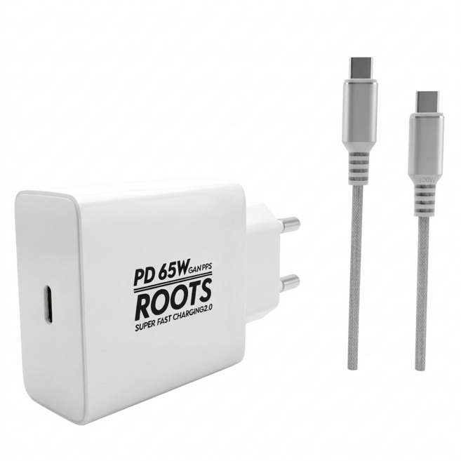 루츠 65W Gan PD PPS C타입 국내생산 초고속 충전기 + C to C 100W 5A E Marker 1.5M 케이블포함, 화이트, 1개