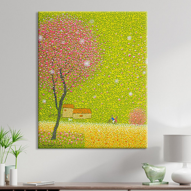 [인메이블] 장용길 작가 봄 풍경화 35종 꽃 나무 자연 그림 거실 인테리어 그림 추상화 액자, 화이트메탈액자, 3. 그대는 꽃바람