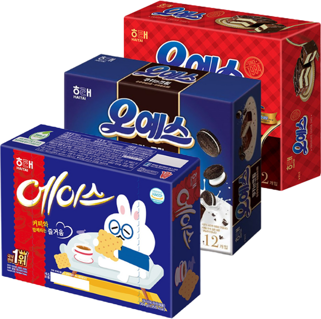 해태 오예스 360g 1개 + 오예스 쿠키앤크림 360g + 에이스 364g 1개, 1.084kg, 1세트